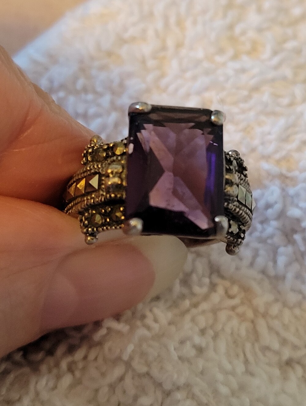 Sterling-Style Purple Gemstone Statement Ring